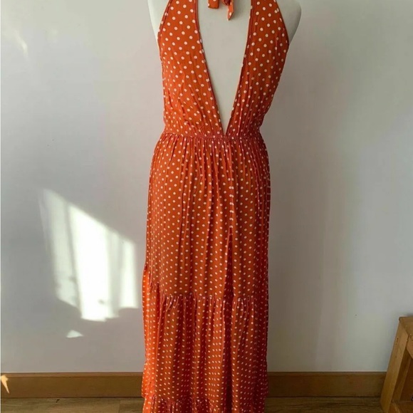 Brave Soul Skye All Over Print High Neck Maxi Polka Dot Orange Dress Size S - Picture 6 of 7